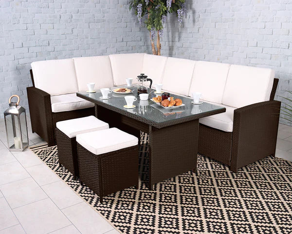 Berlin 8 Seater Corner Dining Set – Brown, MorgansOsw