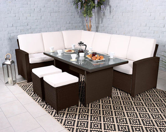 Berlin 8 Seater Corner Dining Set – Brown, MorgansOsw
