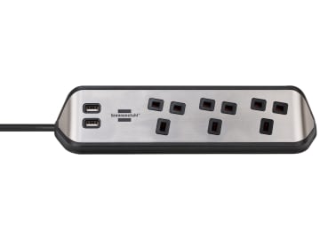 estilo Corner Extension Lead 240V 3-Gang 13A Black 2m