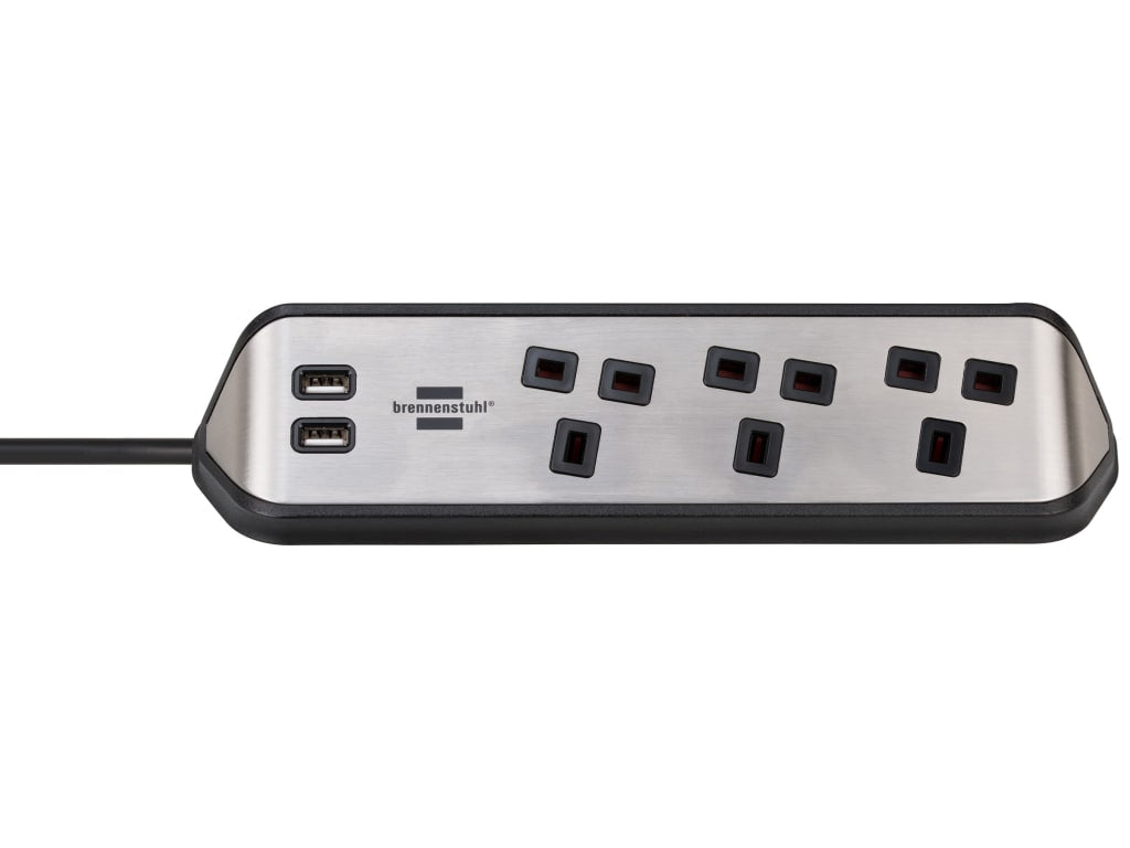 estilo Corner Extension Lead 240V 3-Gang 13A Black 2m