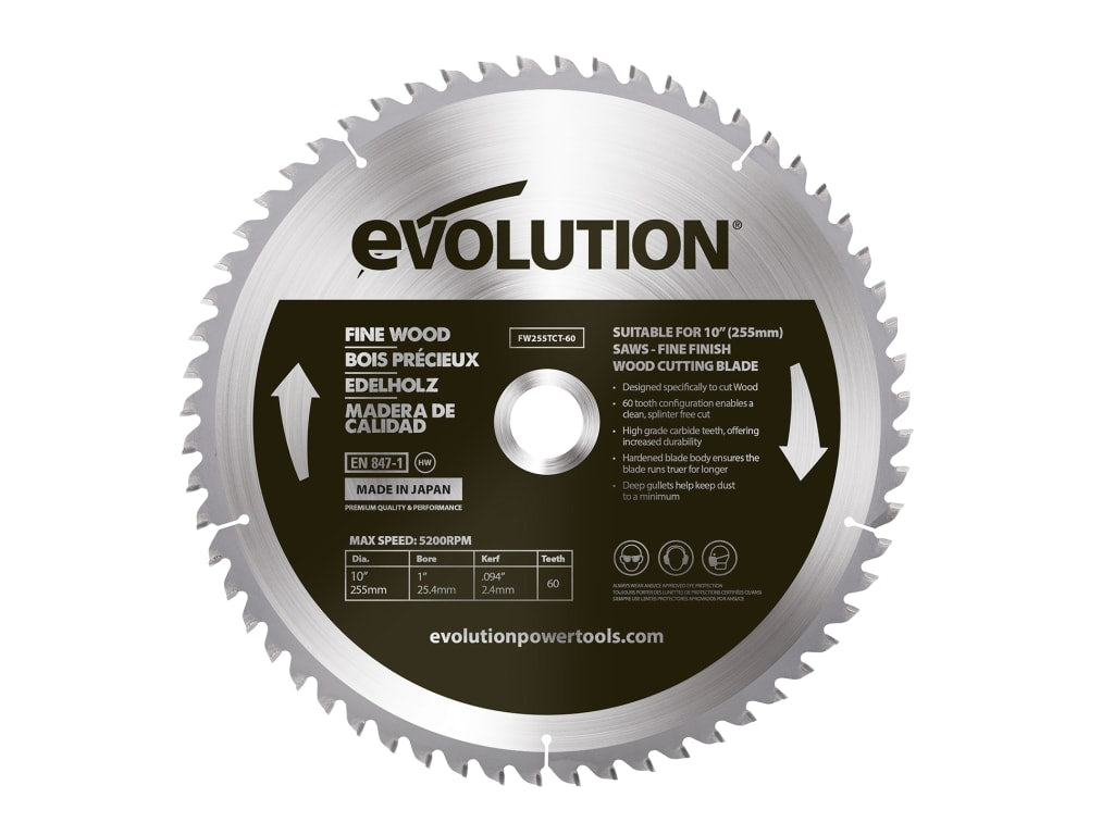 Fine Wood Mitre/Table Saw Blade 255 x 25.4mm x 60T