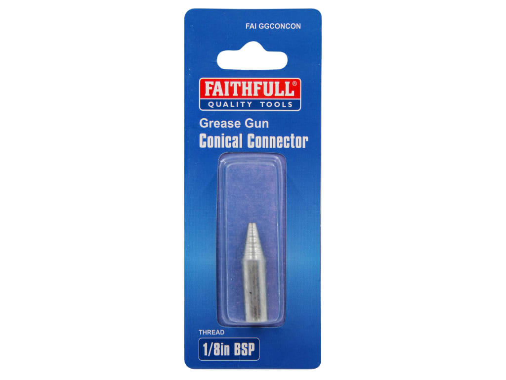 Faithfull grease gun conical connector packaging on a white background