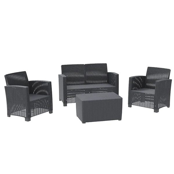 Faro 4 Piece Conversation Set - Black Rattan Effect, MorgansOsw
