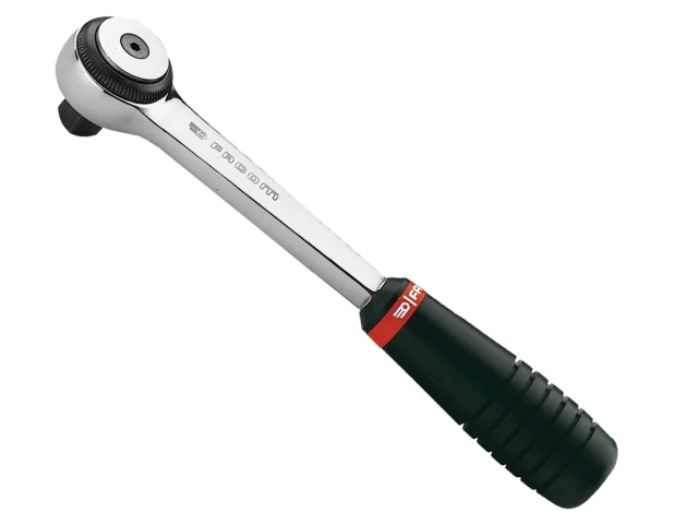 Ratchet wrench with black handle on a white background