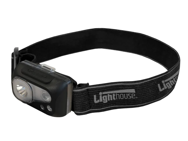 Black headlamp with Lighthouse branding on a white background