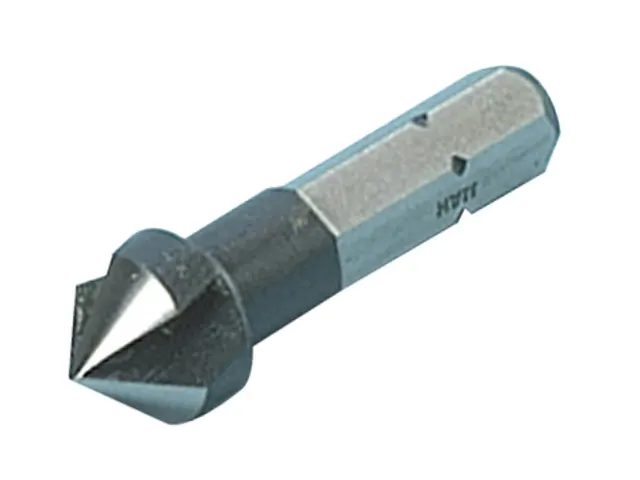 Metal drill bit on a white background