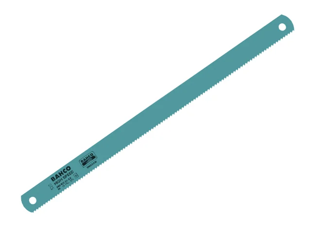 Teal metal saw blade on a white background