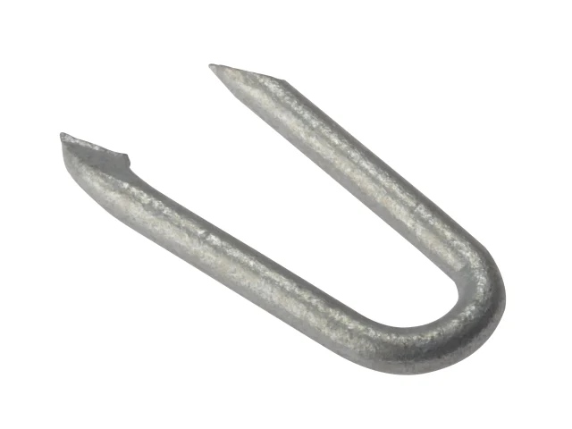Metal U-shaped nail on a white background