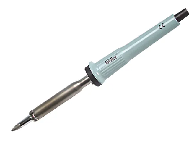 Soldering iron with a blue handle on a white background