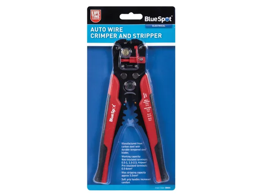 BlueSpot auto wire crimper and stripper in packaging on a white background