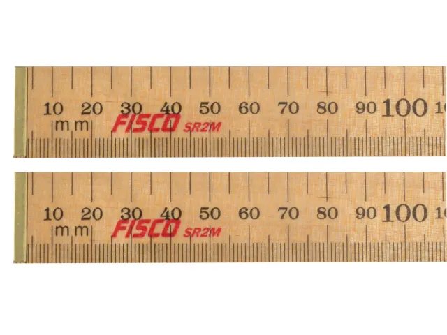 Two wooden rulers with measurement markings and 'Fisco' branding on a white background.