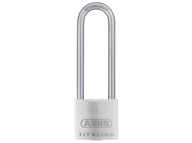 Silver padlock with 'Abus' branding on a white background