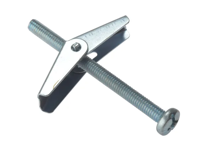 Metal toggle bolt with a spring on a white background