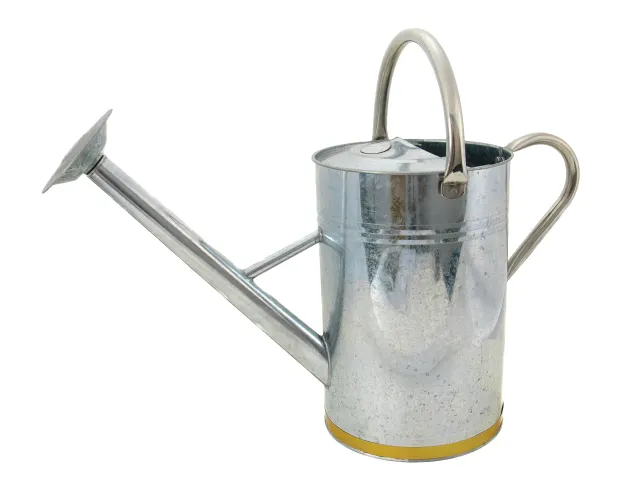 Metal watering can on a white background