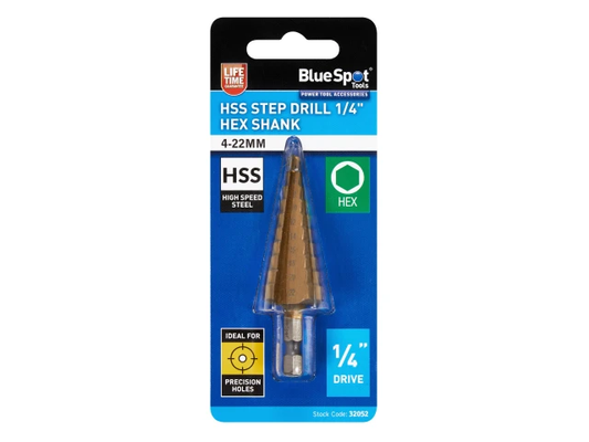HSS 1/4in Hex Shank Step Drill 4-22mm