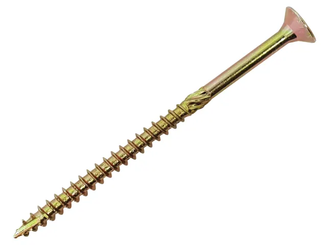 Gold-colored screw on a white background