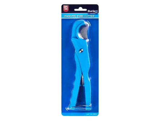 Blue pipe cutter in packaging on a white background