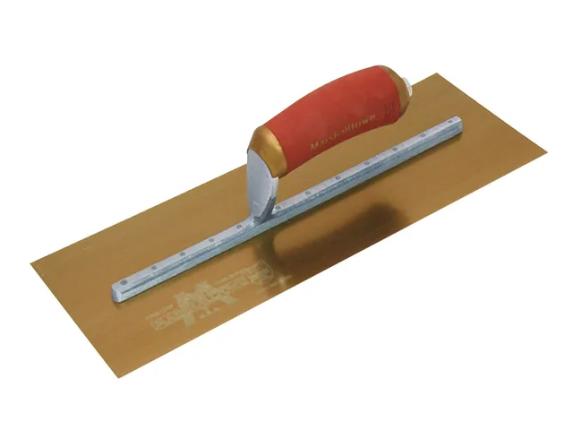 Plastering tool with red handle on a white background