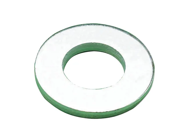 Clear glass ring with green interior on a white background