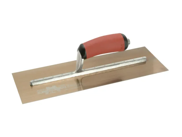 Plastering tool with red handle on a white background