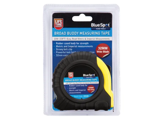 BlueSpot Broad Buddy measuring tape in packaging on a white background
