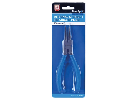 Blue internal straight tip circlip plier in packaging with 'Blue Spirit' branding.