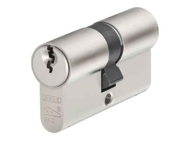 Silver cylindrical lock on a white background
