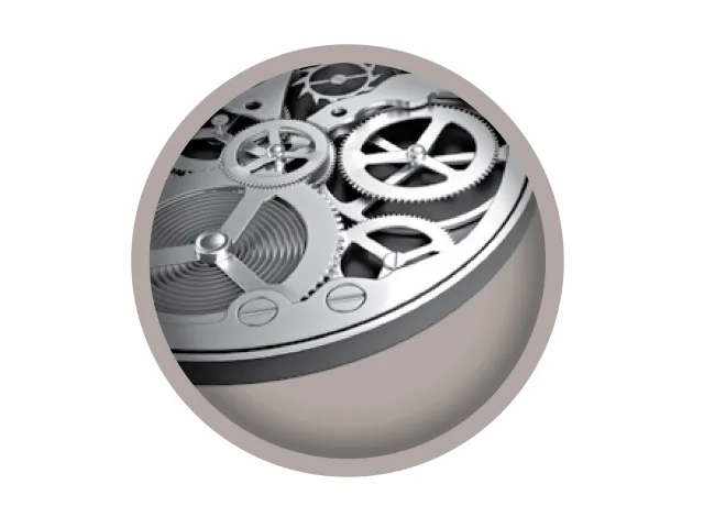 Close-up of a watch mechanism with gears on a white background