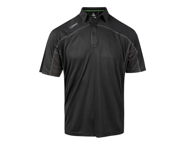 Black short-sleeve polo shirt on a white background