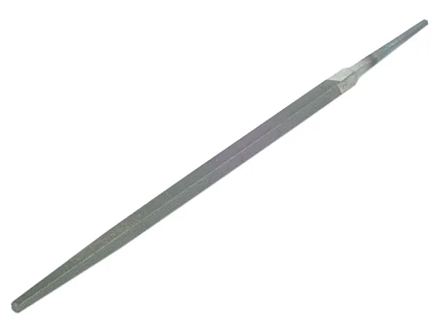 Long metal drill bit on a white background