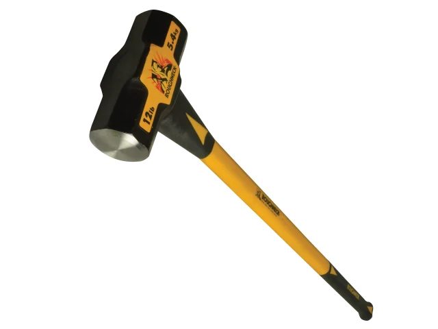 Sledgehammer with a black and yellow handle on a white background