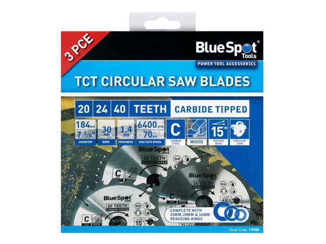 184mm Circular Saw Blade Set, 3 Piece, BlueSpot Tools