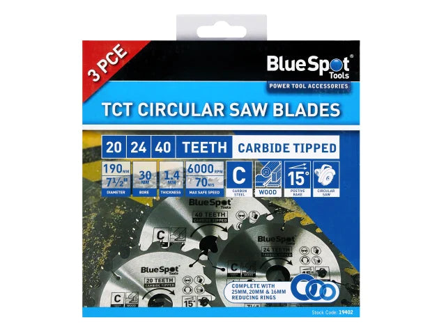 190mm Circular Saw Blade Set, 3 Piece, BlueSpot Tools
