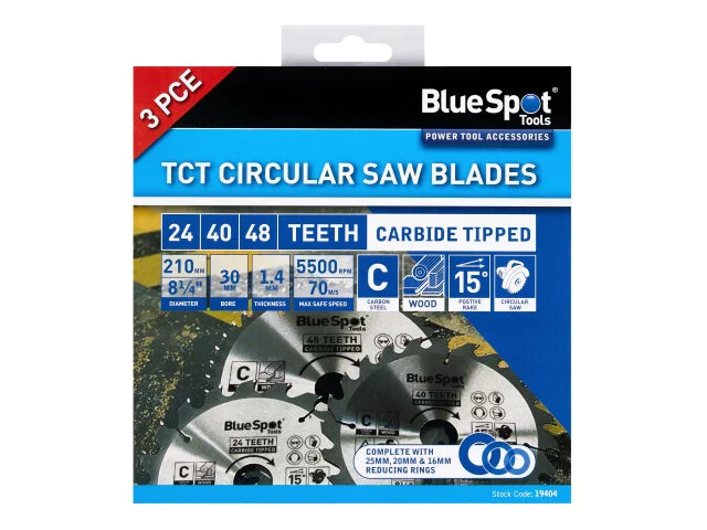 210mm Circular Saw Blade Set, 3 Piece, BlueSpot Tools