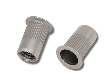 A2 St.Stl Csk Head Round Knurled Body Open Rivet Nuts, Morgans OJ