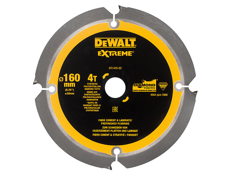 Extreme PCD Fibre Cement Saw Blade 160 x 20mm x 4T, DEWALT
