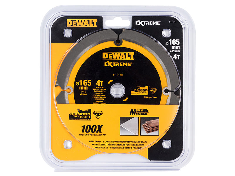 Extreme PCD Fibre Cement Saw Blade 165 x 20mm x 4T, DEWALT