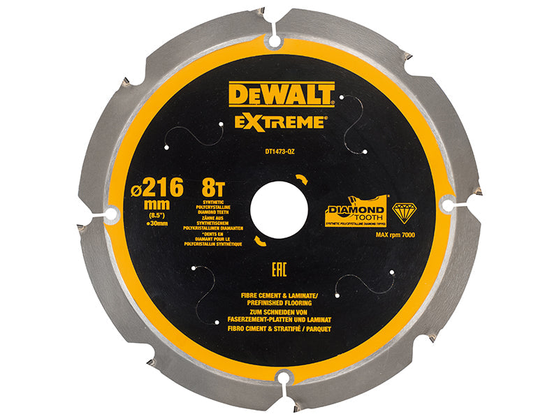 Extreme PCD Fibre Cement Saw Blade 216 x 30mm x 8T, DEWALT