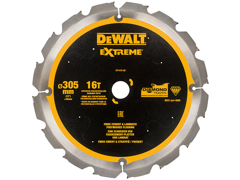 Extreme PCD Fibre Cement Saw Blade 305 x 30mm x 16T, DEWALT