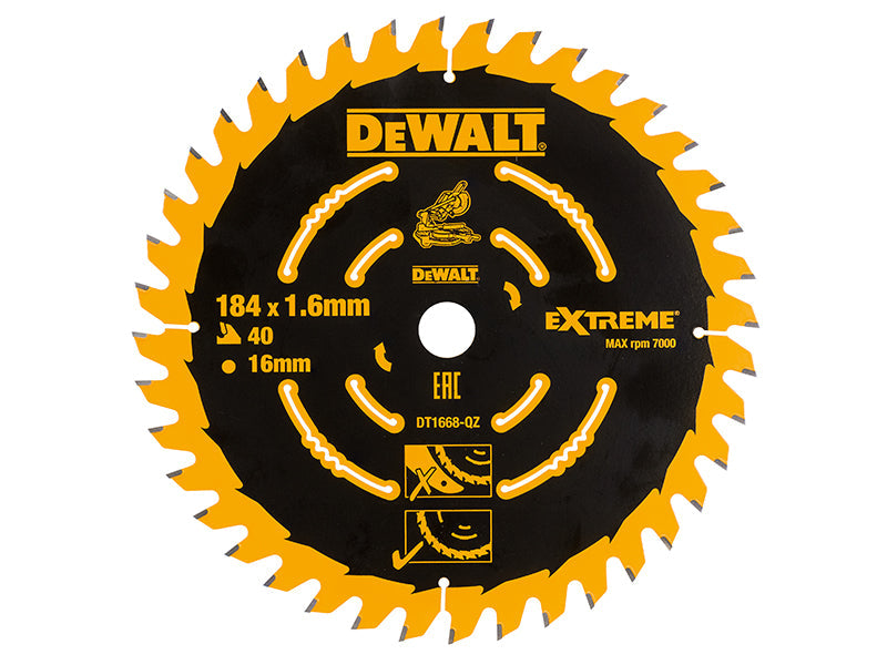 Cordless Mitre Saw Blade For DCS365 184 x 16mm x 40T, DEWALT