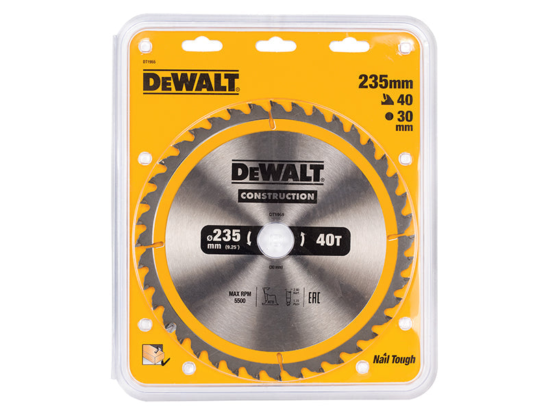 Portable Construction Circular Saw Blade 235 x 30mm x 40T, DEWALT