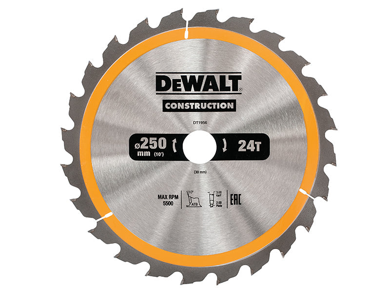 Stationary Construction Circular Saw Blade 250 x 30mm x 24T, DEWALT