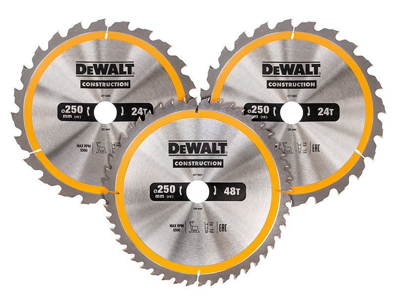 DT1964 Construction Circular Saw Blade 3 Pack 305 x 30mm x 24T/48T/60T, DEWALT