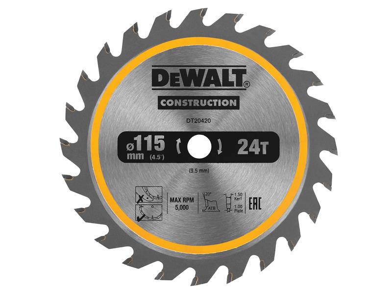 DT20420 TCT Construction Circular Saw Blade 115 x 9.5mm x 24T, DEWALT