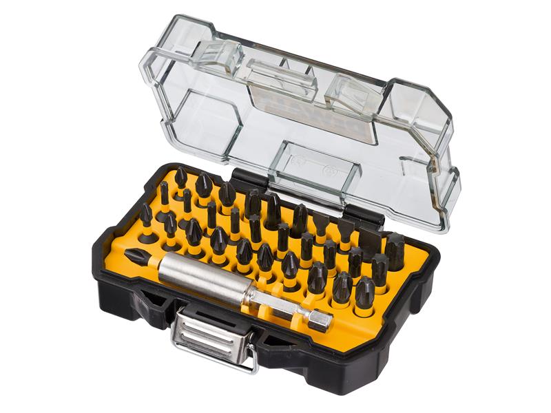 Display of 12 Flex Torque Impact Bit Sets, 32 Piece, DEWALT