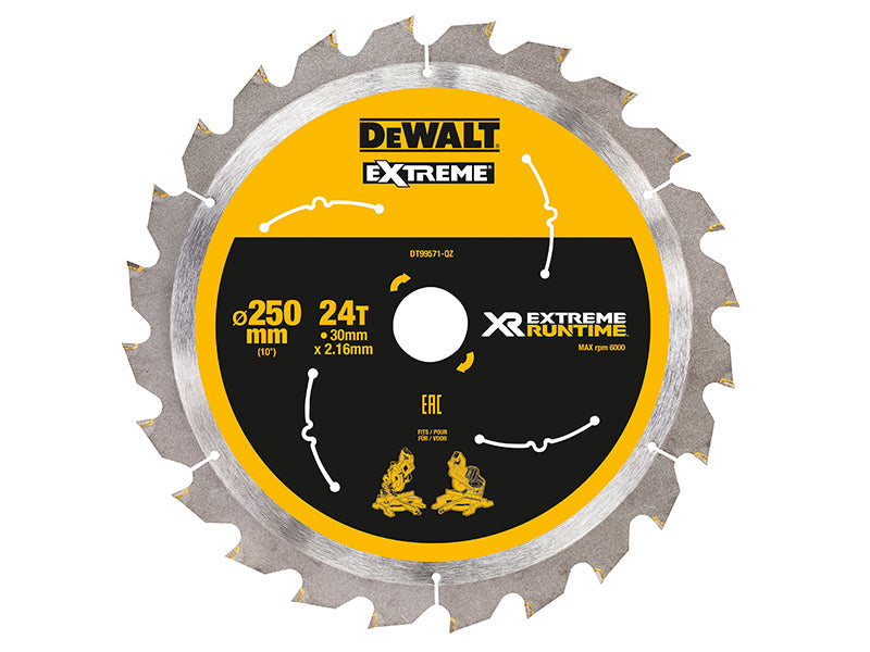 Extreme Runtime FlexVolt Mitre Saw Blade 250 x 30mm x 24T, DEWALT