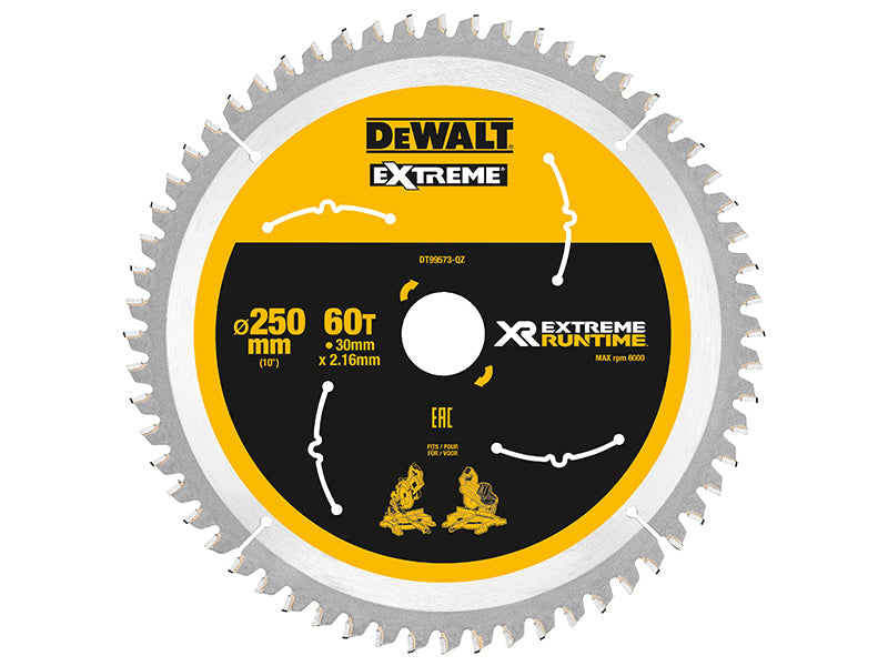 Extreme Runtime FlexVolt Mitre Saw Blade 250 x 30mm x 60T, DEWALT