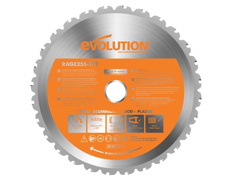 Multi-Material Mitre Saw Blade 255 x 25.4mm x 28T, Evolution