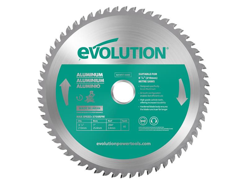 Aluminium Cutting Mitre Saw Blade 210 x 25.4mm x 60T, Evolution