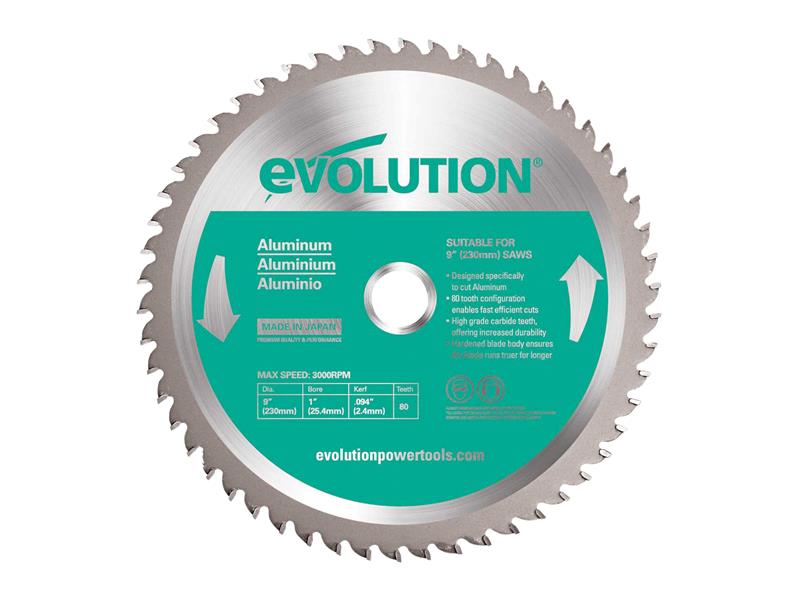 Aluminium Cutting Mitre Saw Blade 230 x 25.4mm x 80T, Evolution